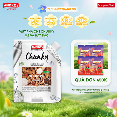 Mứt Trái Cây Pha Chế Me & Hạt Đác - Có miếng trái cây thật - Nguyên liệu pha chế - ANDROS CHUNKY - 1kg