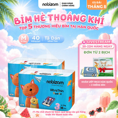 COMBO 2 Tã/Bỉm Quần Nabizam UltraThin Nội Địa Hàn Cao Cấp Mỏng Vượt Trội, Thấm Hút Size M/6-11kg/32 Miếng/Bịch