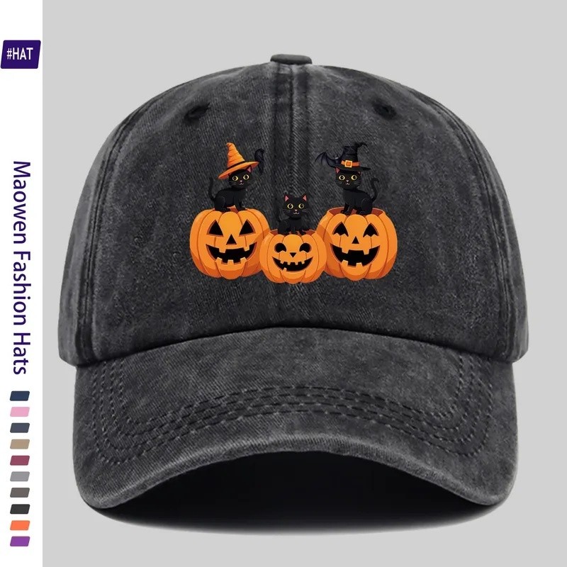 Halloween Bí Ngô Phù Thủy Mèo Đen Họa Tiết Mũ Rửa Nhiệt Thu Đông Mới Đau Khổ Retro Mũ Bóng Chày