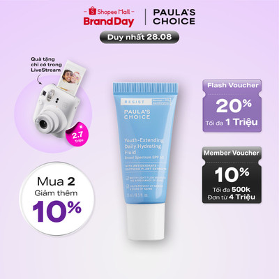 Kem chống nắng dưỡng ẩm da Paula's Choice Resist Youth-Extending Daily Hydrating Fluid Broad Spectrum SPF 50 15ml 7807