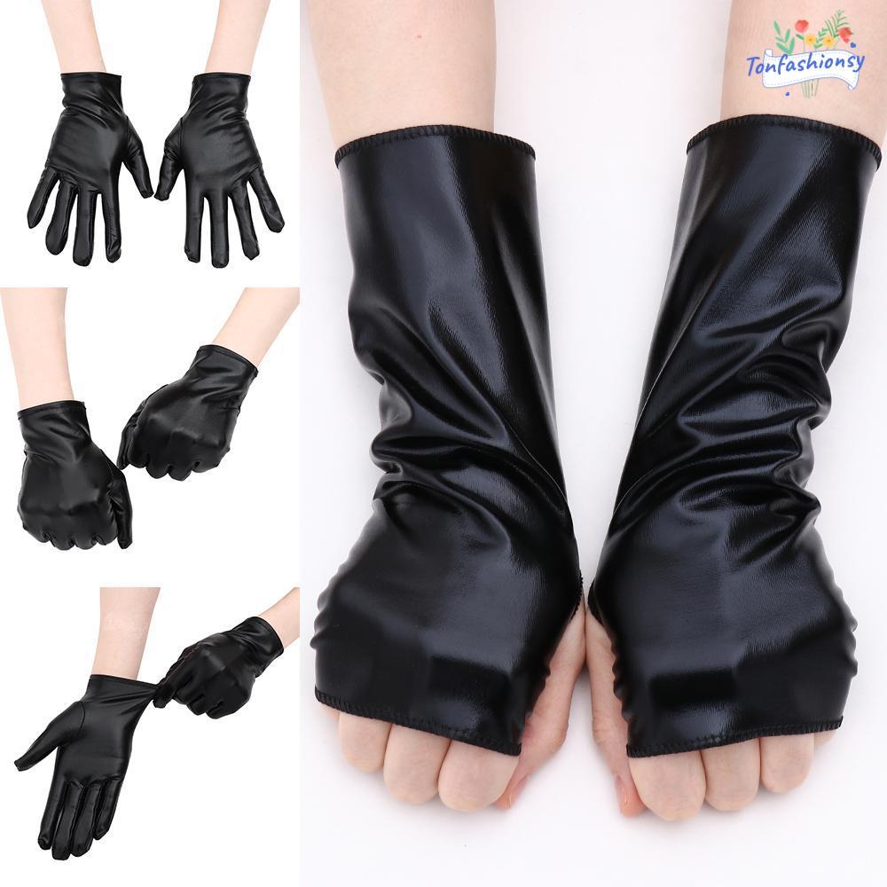 ITRUMPET Găng Tay Đen Găng Tay PU Gothic Punk Gothic Gothic Gothic Gothic Dress Up