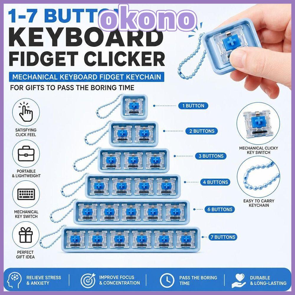 OKO Cơ Fidget Móc Khóa, Móc Khóa Đính Kèm Bàn Phím Thư Giãn Fidget Clicker Đồ Chơi, Di Động 1-7 Phím