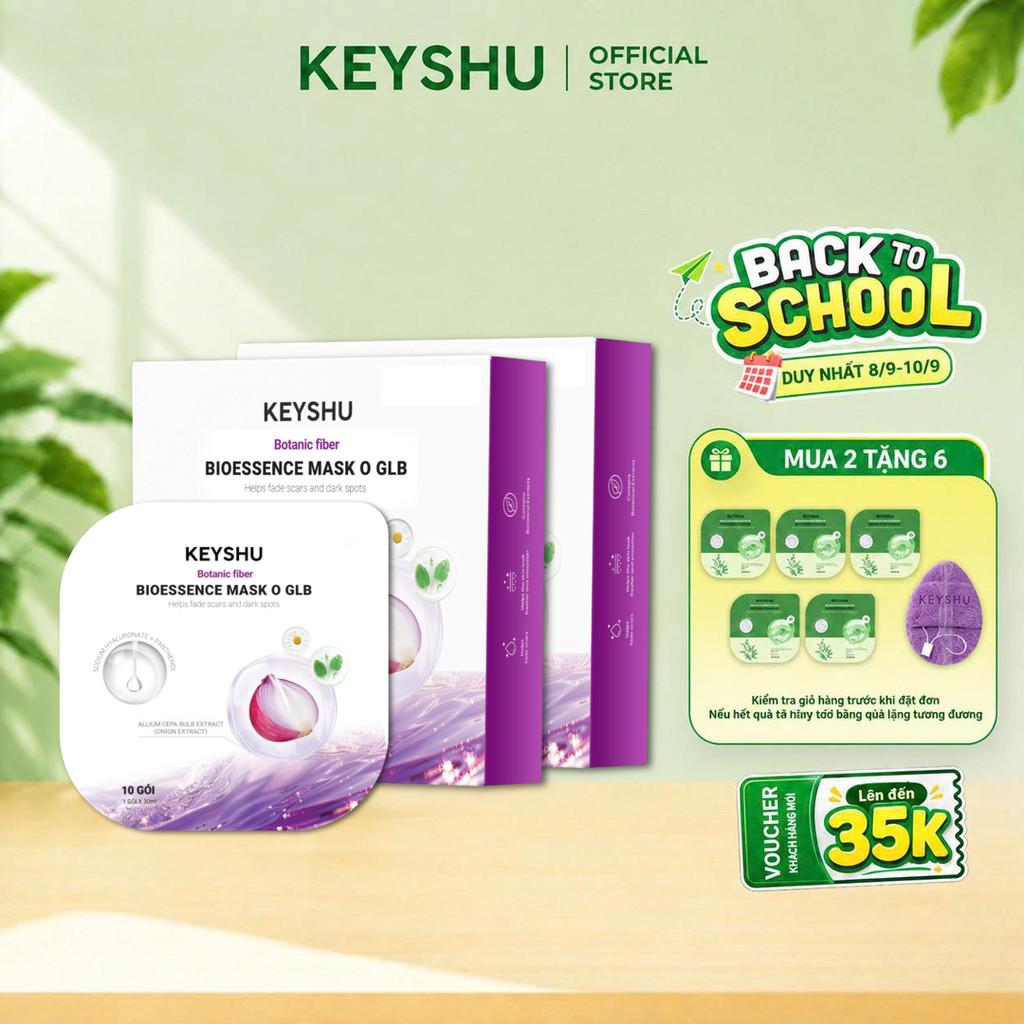 Combo 2 Hộp Mặt Nạ Hành Tím Botanic Fiber KEYSHU Dưỡng Ẩm, Hỗ Trợ Mờ Sẹo, Vết Thâm 10 Miếng 30ML