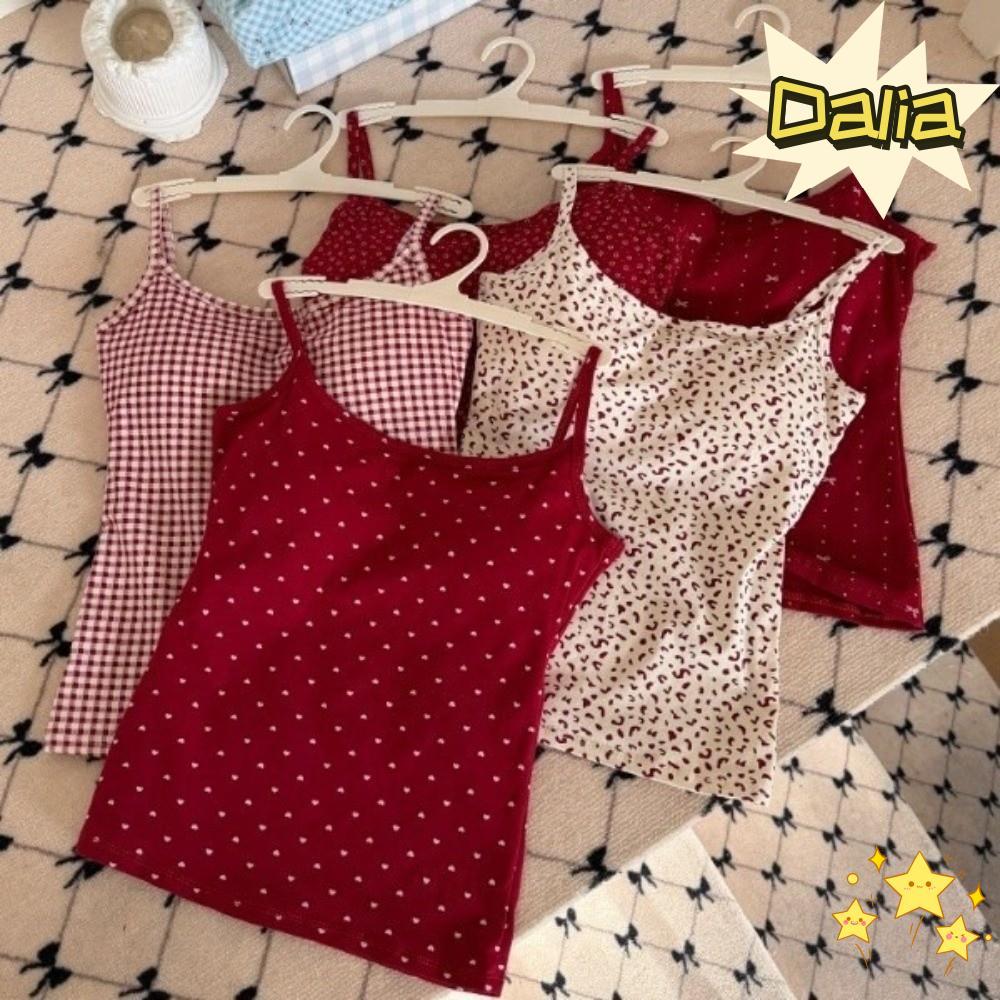 DALIA Spaghetti Dây Đeo Camisole, Áo Ngực Đệm Rượu Vang Màu Đỏ Có Đệm Tank Top, Slim Fit Phong Cách 
