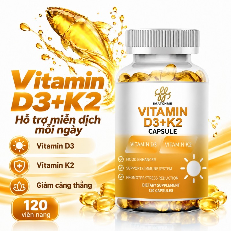 iMATCHME Vitamin D3 K2 120 Viên – Bổ Sung D3 & K2, Hỗ Trợ Hấp Thu Canxi Và Duy Trì Sức Khỏe Xương Ch