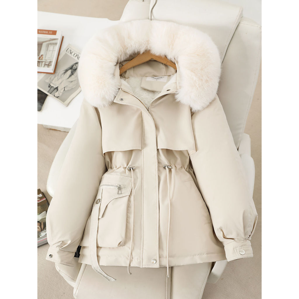 Áo khoác parka xuyên biên giới cho phụ nữ mùa đông mới, cổ lông lớn, áo khoác parka thời trang đa nă