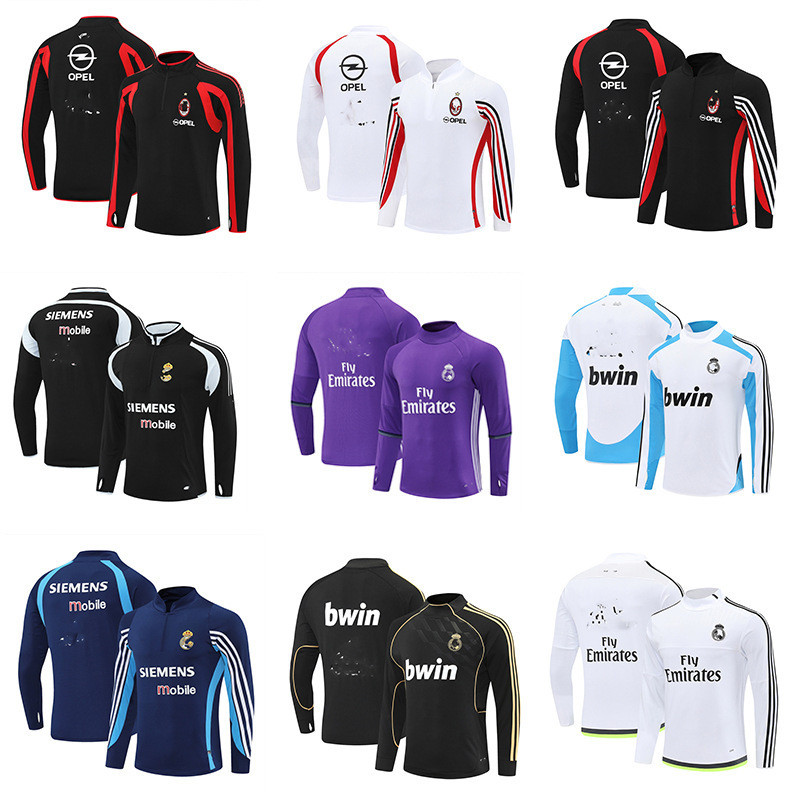 Áo Tập Luyện AC Milan Phong Cách Retro, Cổ Đứng, Tay Dài