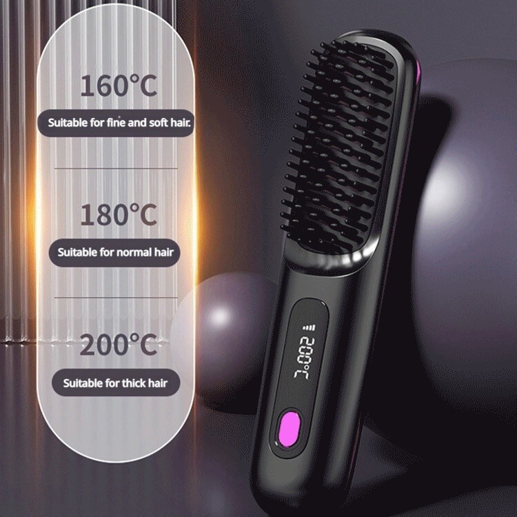 Easy Smooth Fluffy Hairstyle LCD Ceramic Heating Hair Straightening Comb 10 seconds Heat 3 Level Adj