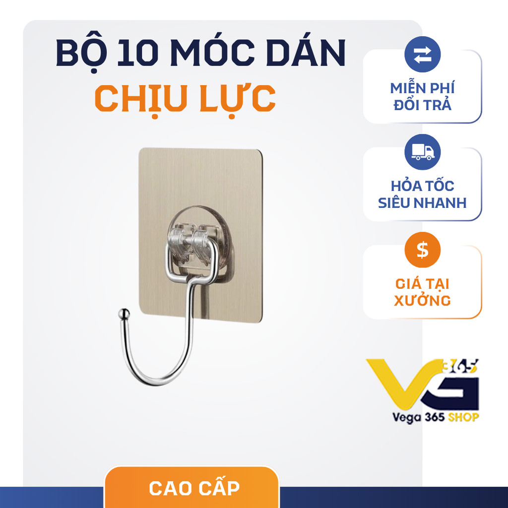 Bộ 10 móc dán chịu lực 5kg loại thép chắc chắn Vega365vn