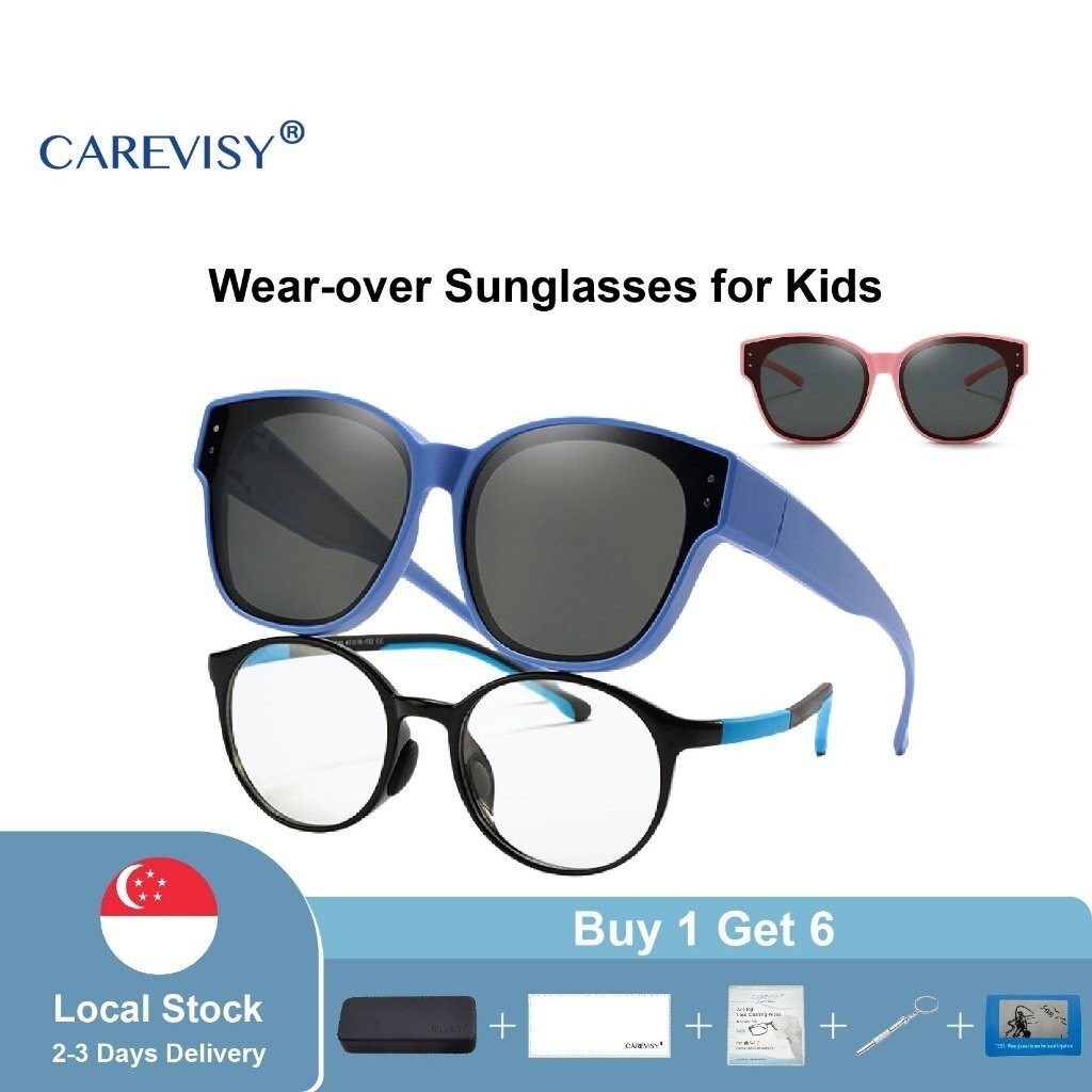 CAREVISY Wear Over Spectacles Sunglasses Kids for Myopia UV400 Protection Anti Glare Outing Travel S