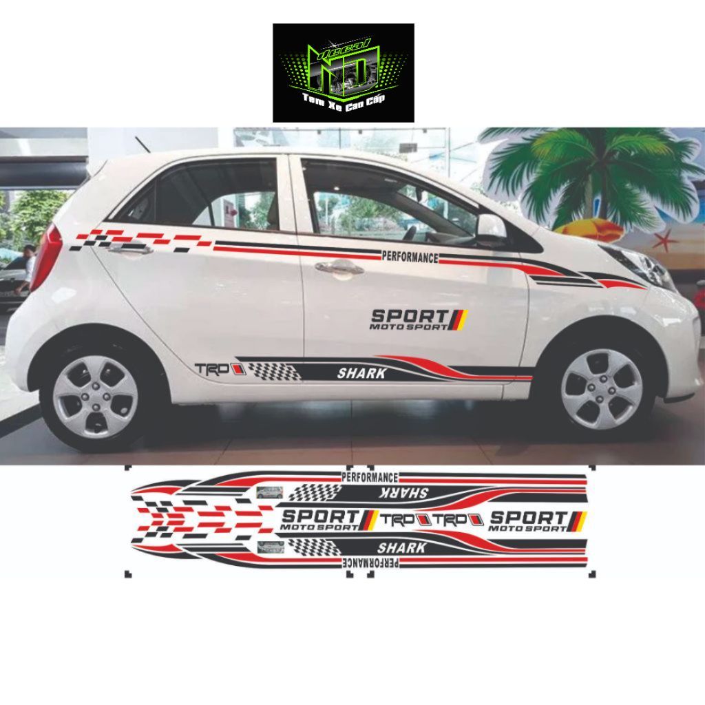 TEM  CHỈ THỂ THAO DÁN CÁC DÒNG XE KIA MORNING - FADIL - SPARK  - HUYNDAI I10 XE SÁNG MÀU - ND DECAL