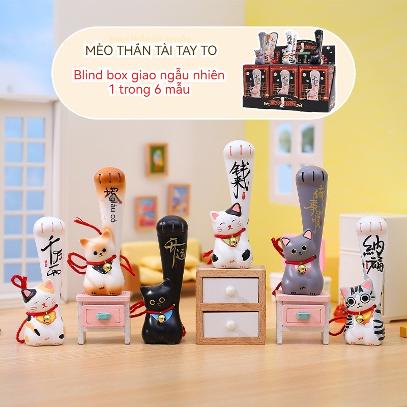 Hộp mù bí ẩn hình mèo thần tài tay to BL181 Blindbox mèo cầu may mắn thi cử, công việc