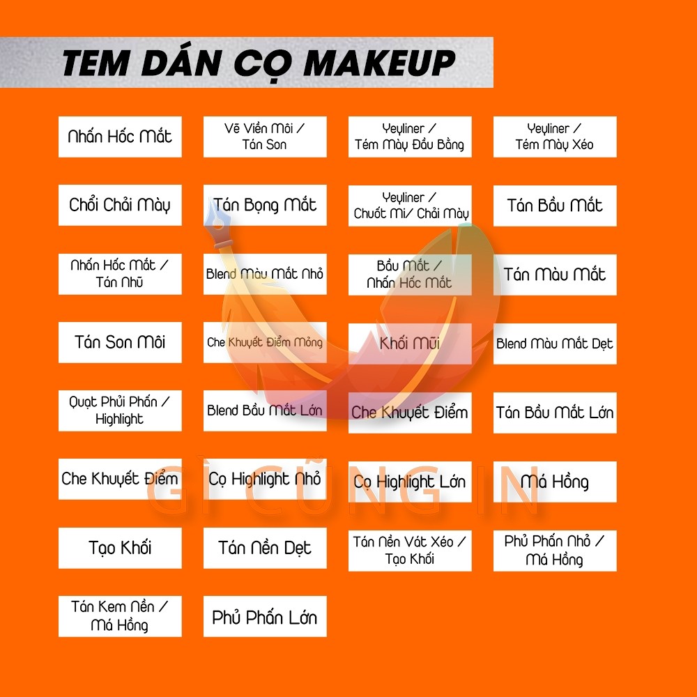 150 Tem Dán Cọ Makeup - 30 Tên Cọ Khác Nhau - Dùng Phân Biệt Các Loại Cọ Makeup