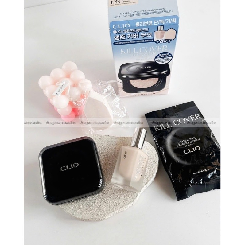 Set cushion Clio kill cover founwear 15g #23N ginger (kèm lõi)+kem nền Clio 13g #3 liner+mút