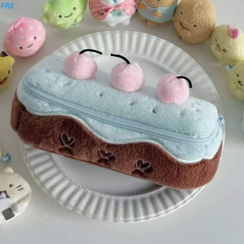 FRE Túi đựng bút anh đào sang trọng, Hộp đựng bút chì Kawaii thêu bánh, Trái tim thời trang nhồi bôn