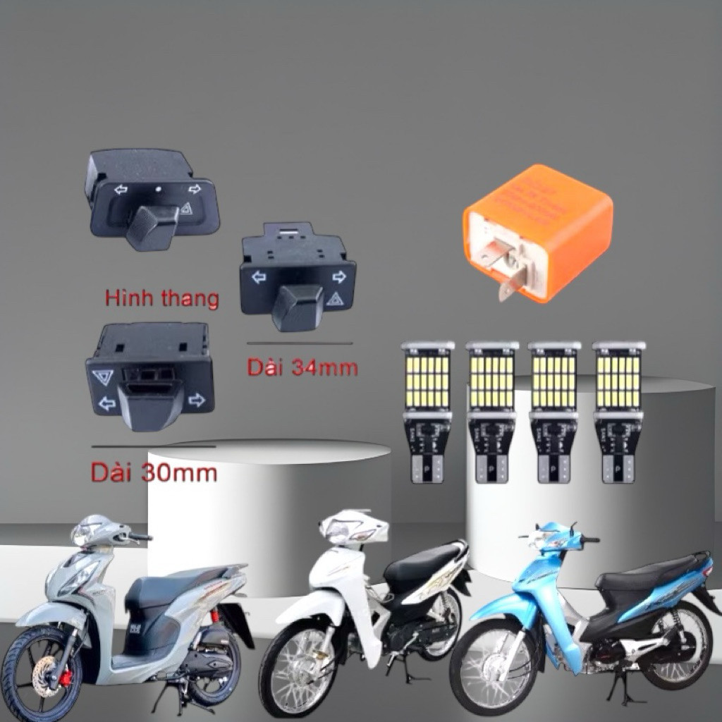 Bộ Xi Nhan Hazza T15+Công Tắc Hazza Kèm Rơle Lắp Đặt Wave 50/100/110/Vision/Ab,SH . Siêu Chất