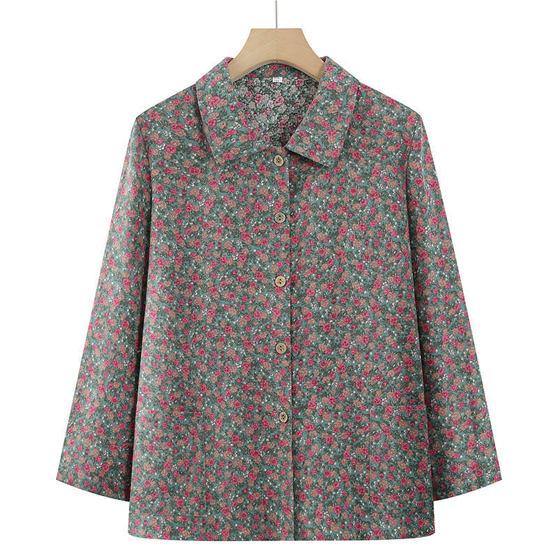 Bà Mùa Xuân Cotton Áo Sơ Mi Trung Niên Người Già Nữ Mẹ Cotton Nguyên Chất Mùa Xuân Thu Áo Sơ Mi 60 T