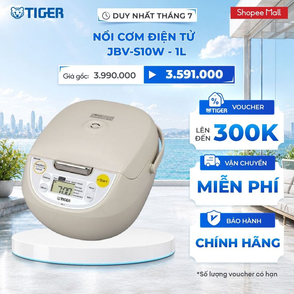 Nồi Cơm Điện Tử Tiger JBV-S10W - 1L - Hàng Chính Hãng