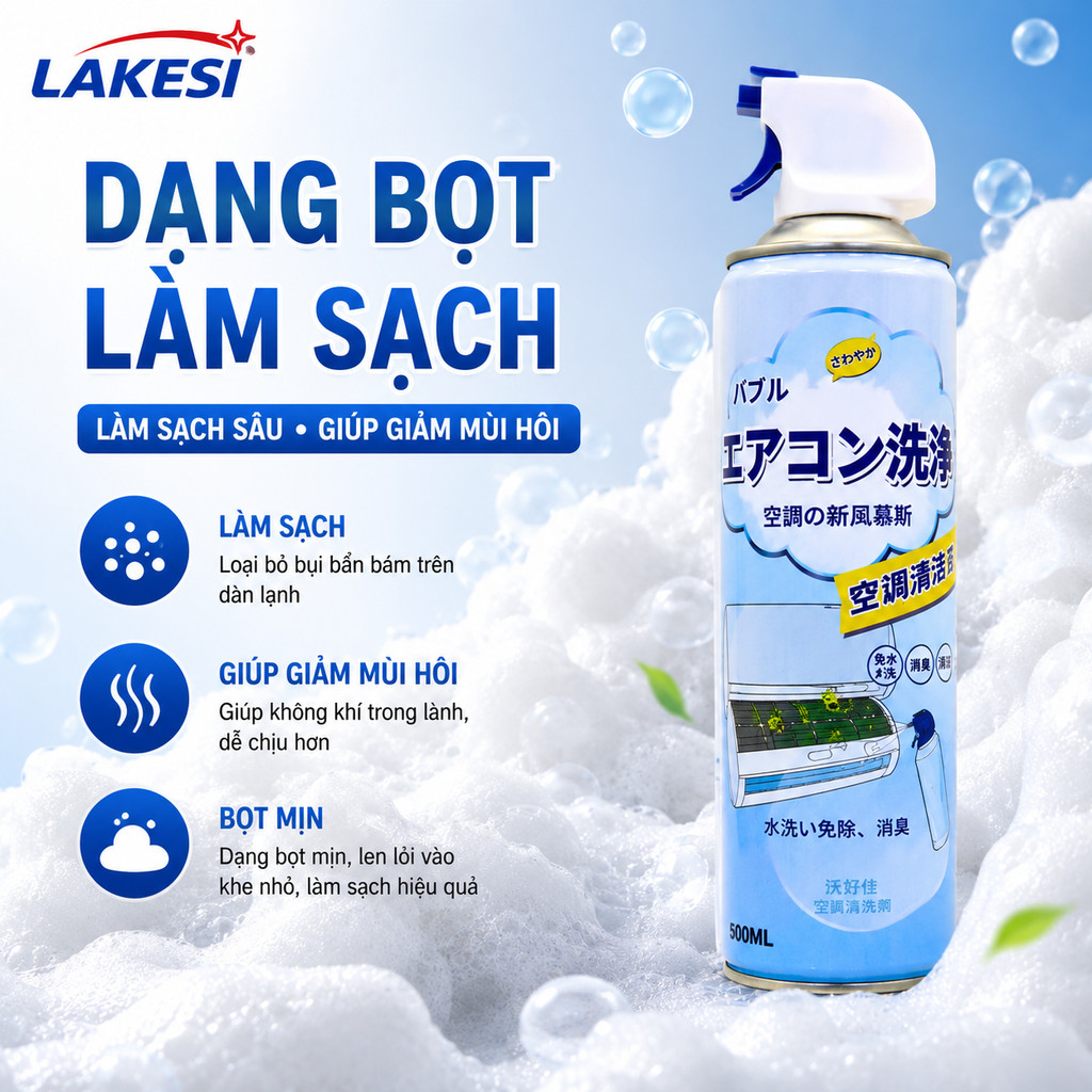 LAKESI Dung Dịch Làm Sạch Máy Lạnh 500ml Dùng Cho Điều Hòa Treo Tường