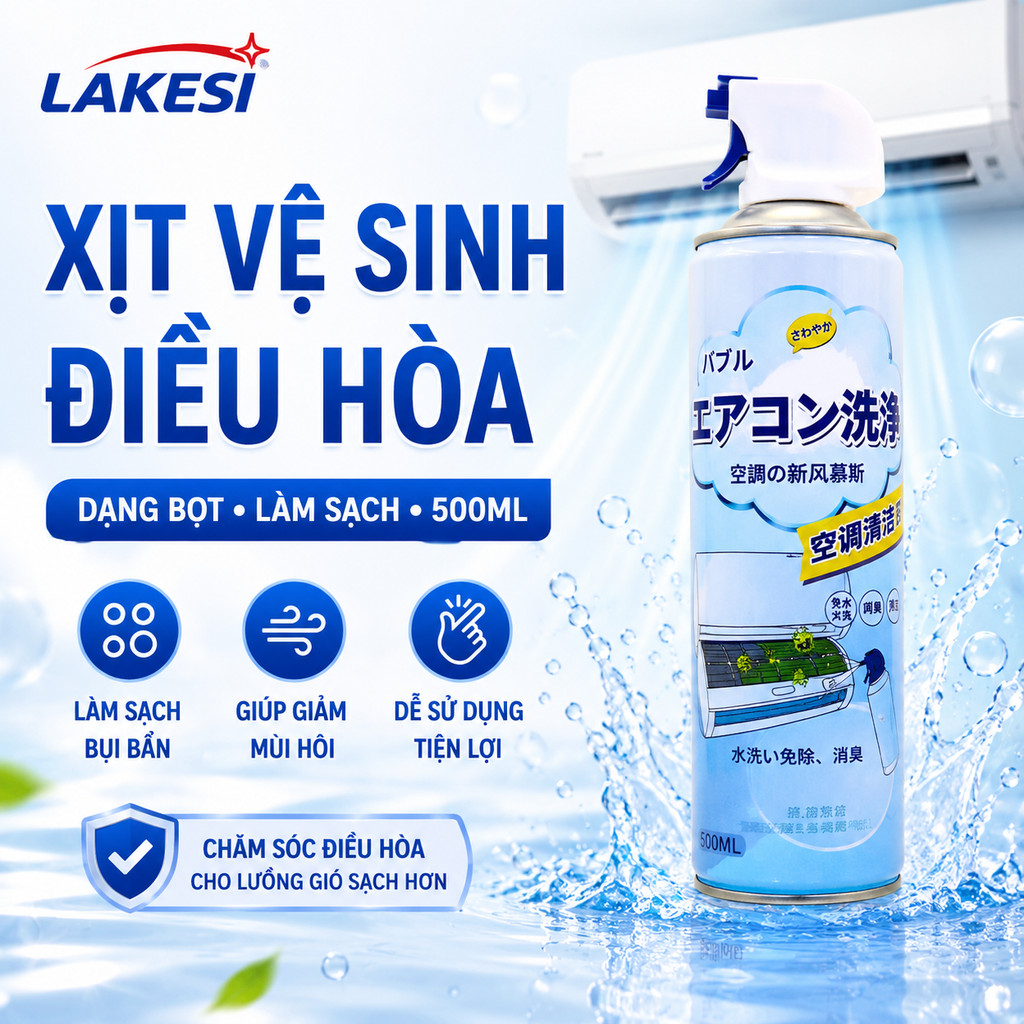 LAKESI Xịt Vệ Sinh Dàn Lạnh Điều Hòa 500ml Khử Mùi Làm Sạch Nhanh Chóng