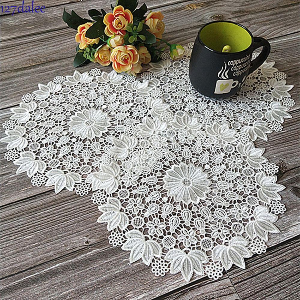 DALEE Coaster Trắng Móc Ren Tinh Tế Tròn Rỗng Pad