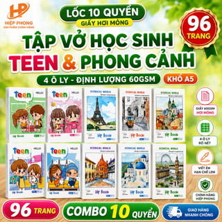 (Lốc 10 Quyển ) Vở Học Sinh Hiệp Phong Teen & Phong Cảnh 96 Trang ĐL 60gsm (4 Ô Ly - Chính Hãng)