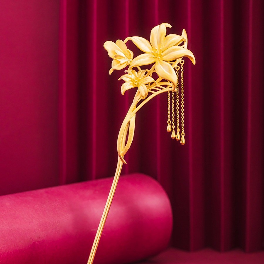 Preferred#Lily flower hairpin with tassels, ancient style Hanfu hairpin, cheongsam hairpin, high-end