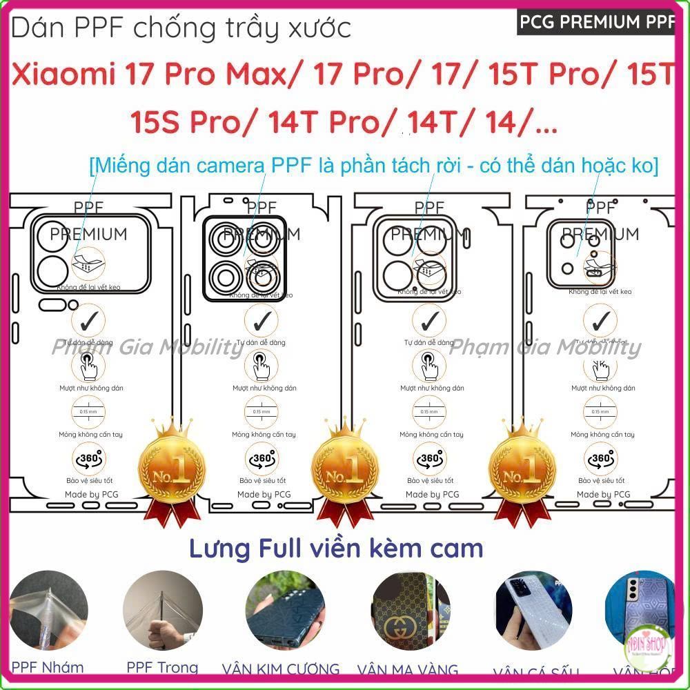 Dán PPF mặt lưng full viền dành cho Xiaomi Mi 15T Pro 15 15S/ 14 14Pro/ 14T T Pro/ 13 Pro trong, nhá