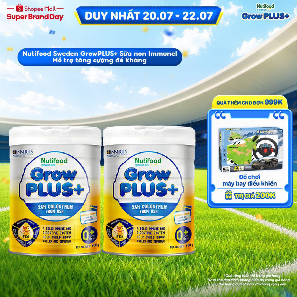 Bộ 2 Sữa Bột Nutifood GrowPLUS+ Vàng (Sữa Non Tăng Đề Kháng) 800g - 0-12 Tháng Tuổi (2 Lon x Lon 800
