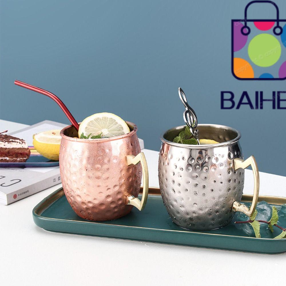 BAIHEE Hammer Point Cup, 500ml Moscow Mule Mug Cup, có tay cầm đinh tán mạnh mẽ Hình thức chải búa T