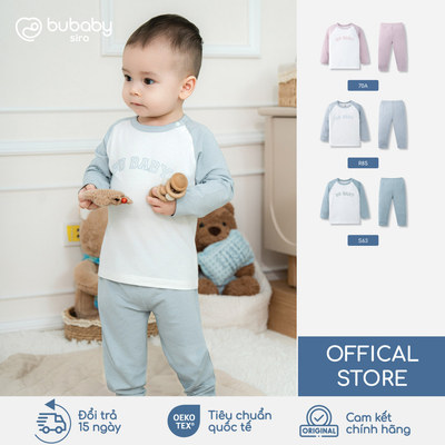 Bộ quần áo dài tay in logo Bubaby, bộ quần áo dài tay thu đông, bộ dài bé trai bé gái | IVS110128