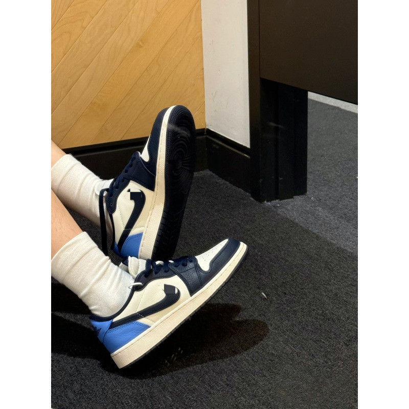 Pure Original aj1 Giày bóng rổ nam cổ thấp AJ1 Giày thể thao nữ Air Force Blue Smoke Grey Jo1 Giày t