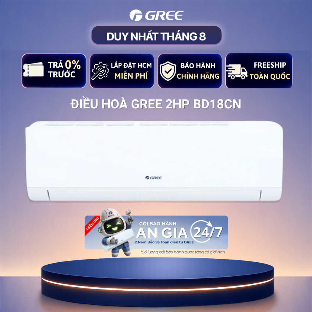 [FreeShip + Lắp HCM 0Đ] Máy Lạnh/ Điều Hòa Gree 1 Chiều 2HP BD18CN (Black Diamond) | Bảo Hành Chính 