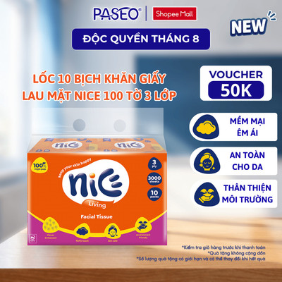 Khăn Giấy Lau Mặt Nice 3 Lớp 100 Tờ – Mềm Mịn, Không OBA, Cho Da Nhạy Cảm