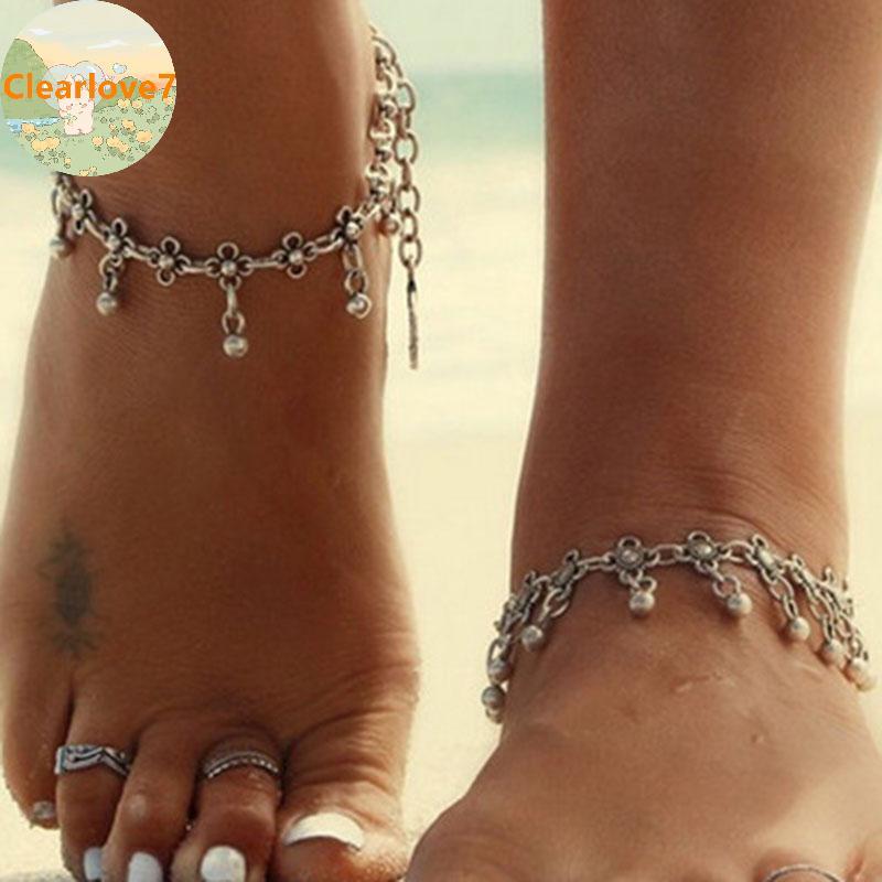 Clearlove 1 Cổ Hoa Bạc Chuông Nhỏ Vòng Chân Vòng Chân Vòng Chân Tay Dây Xích Trang Sức VN