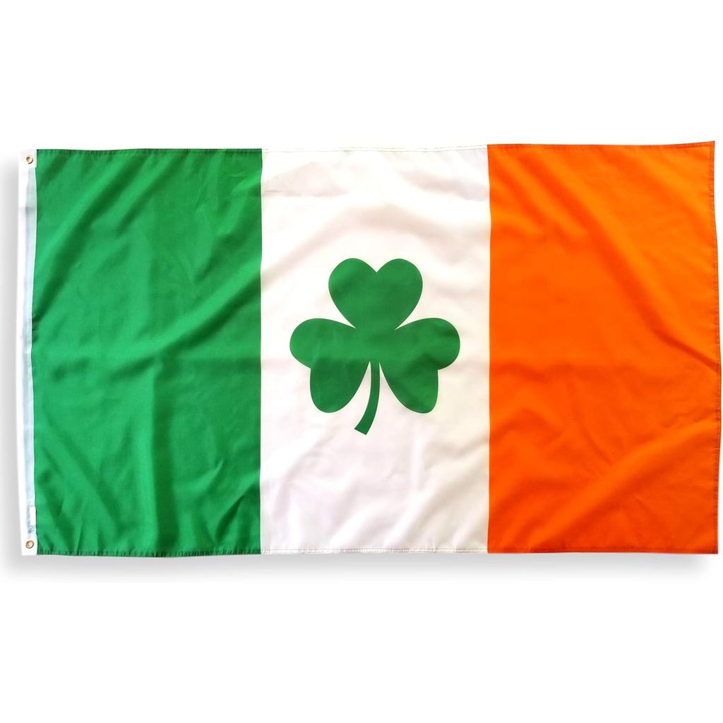 Cờ Shamrock 3x5 Ireland với vải Polyester 100%, hai miếng lót bằng đồng thau và viền khâu đôi, Cờ Ir
