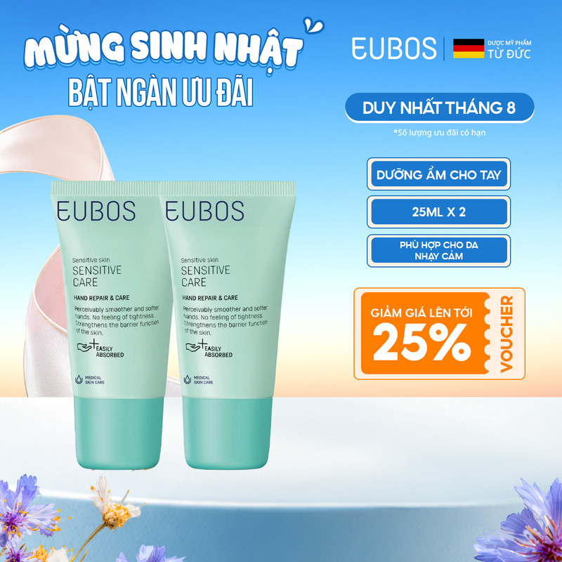 Combo 2 Kem Dưỡng Da Tay EUBOS Giúp Mềm Mịn, Dưỡng Ẩm Chuyên Sâu 24h An Toàn Cho Da Nhạy Cảm 25ml