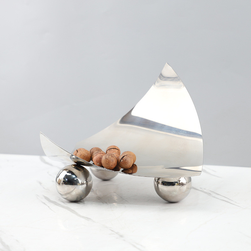 2OTD Nordic Creative Stainless Steel Curved Fruit Tray Decorative Tray for Entryway, Dining Room, Li