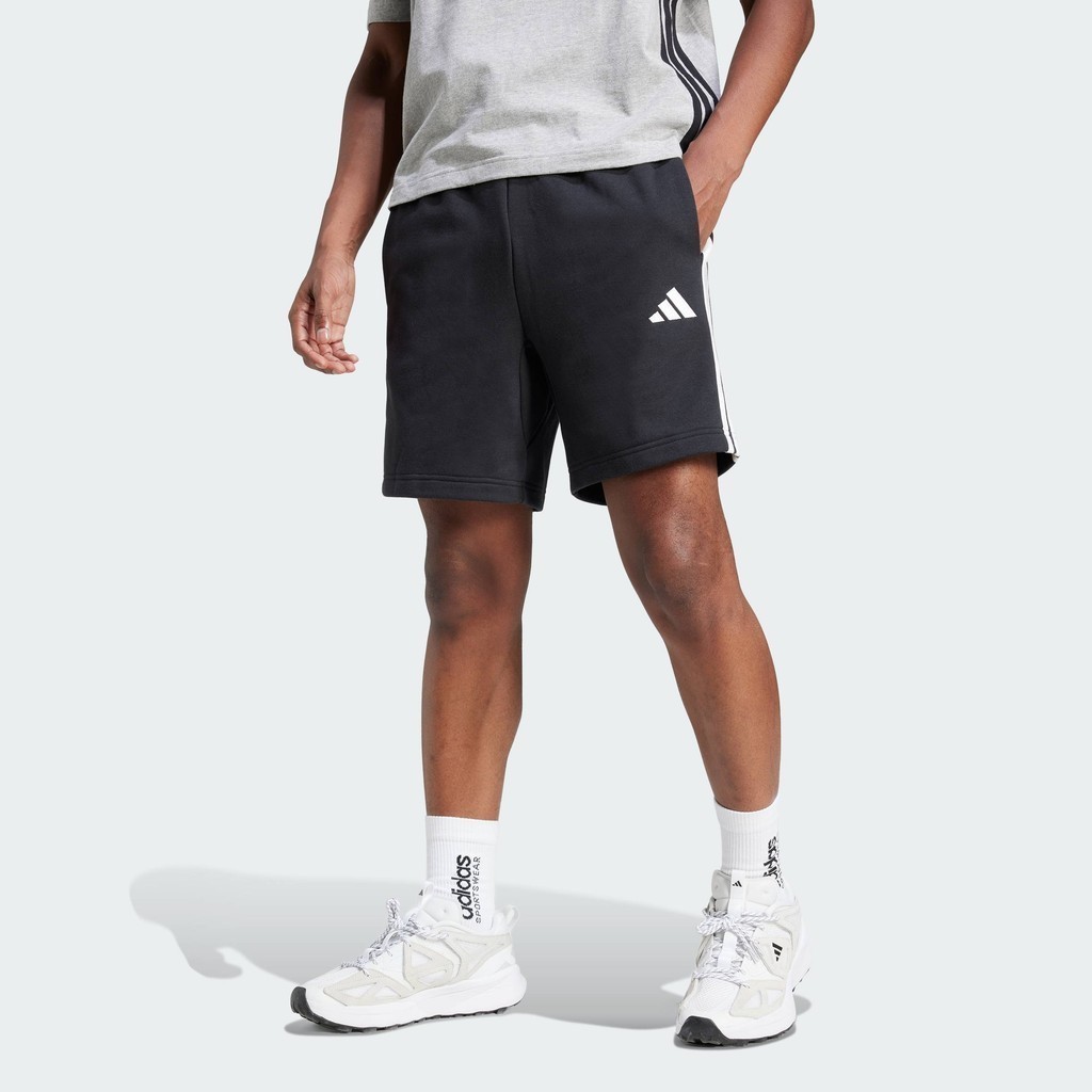 adidas Phong cách sống Quần Short Vải Thun Da Cá 3 Sọc Essential Nam Đen JE6414
