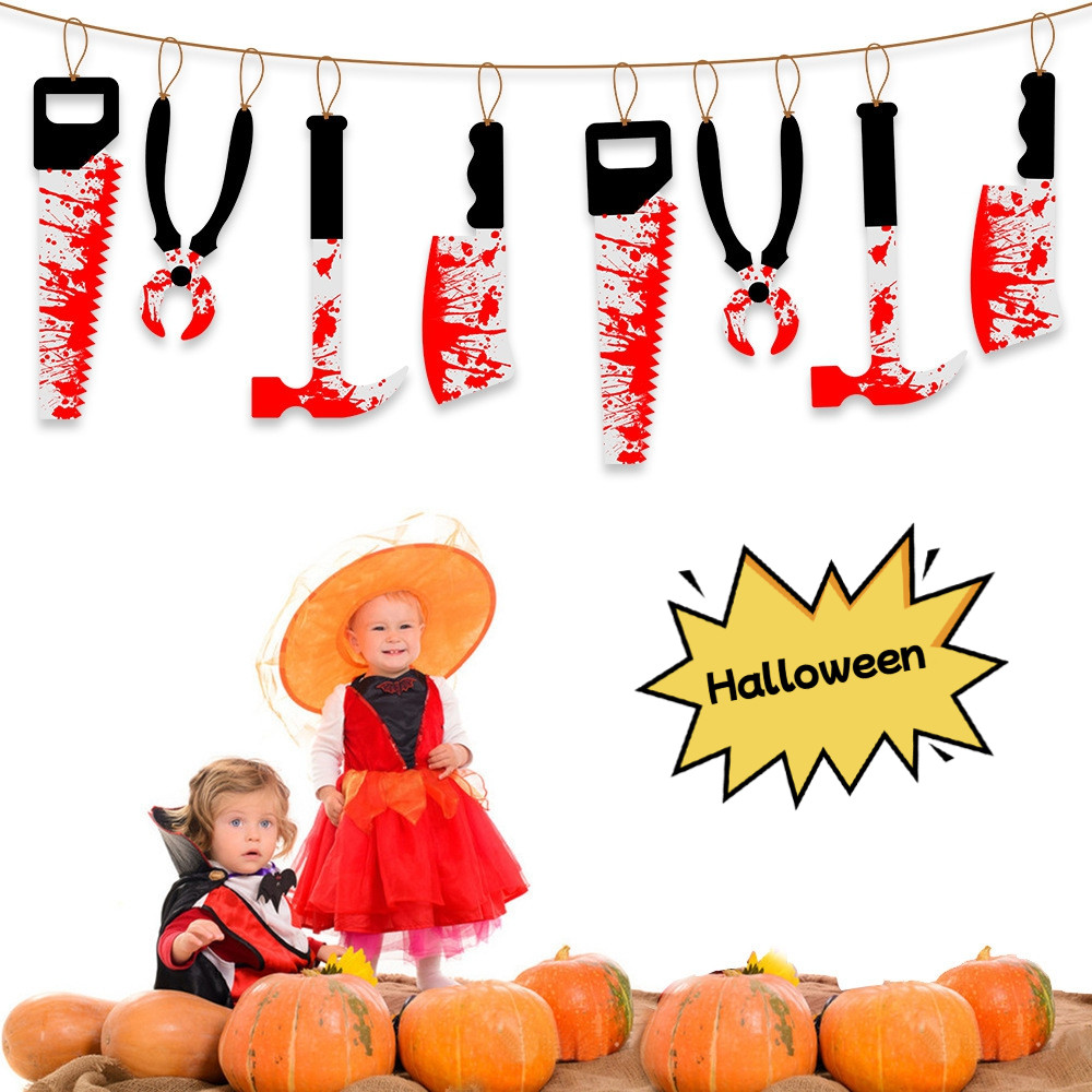 Biểu ngữ dao máu trang trí tiệc Halloween, cờ treo Halloween