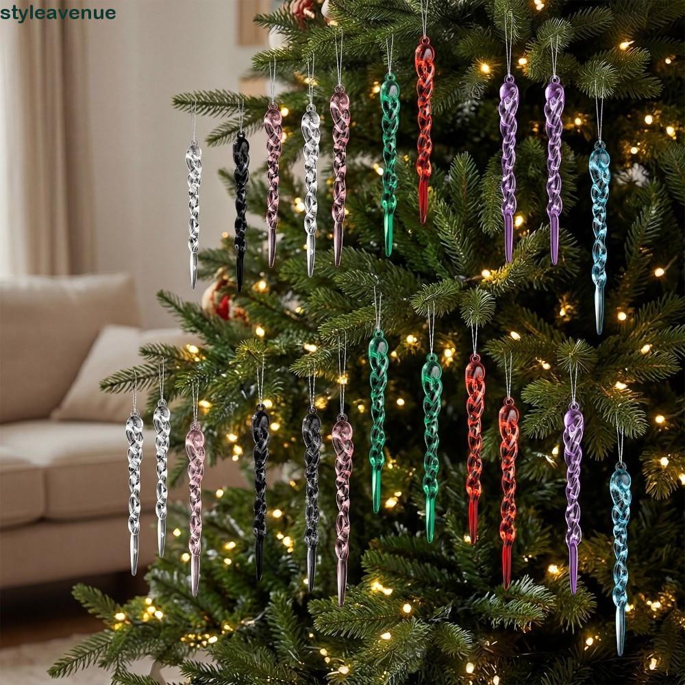 STYLEAVENUE 12 Đồ trang trí cây thông Noel, Mặt dây chuyền Icicle chống vỡ Acrylic, Mô phỏng trong s