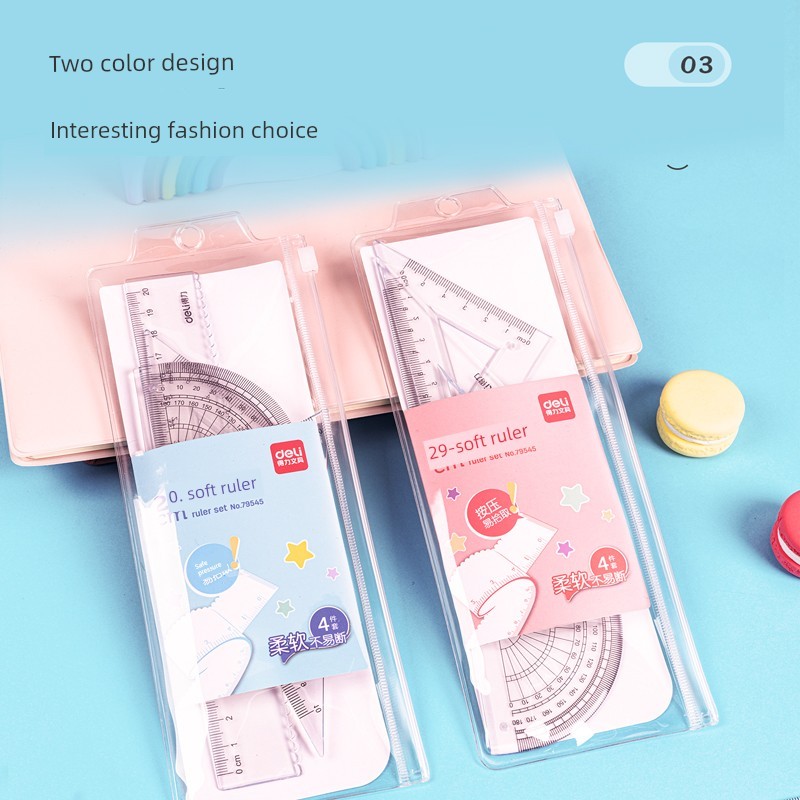 thước kẻ cute thước kẻ học sinh Bộ bốn mảnh Deli thước mềm bộ thước kẻ dùng cho học sinh bộ thước kẻ