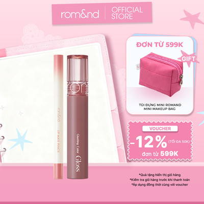 Combo Chì Kẻ Viền Môi Romand Lip Mate Pencil + Son Bóng Romand Glasting Color Gloss