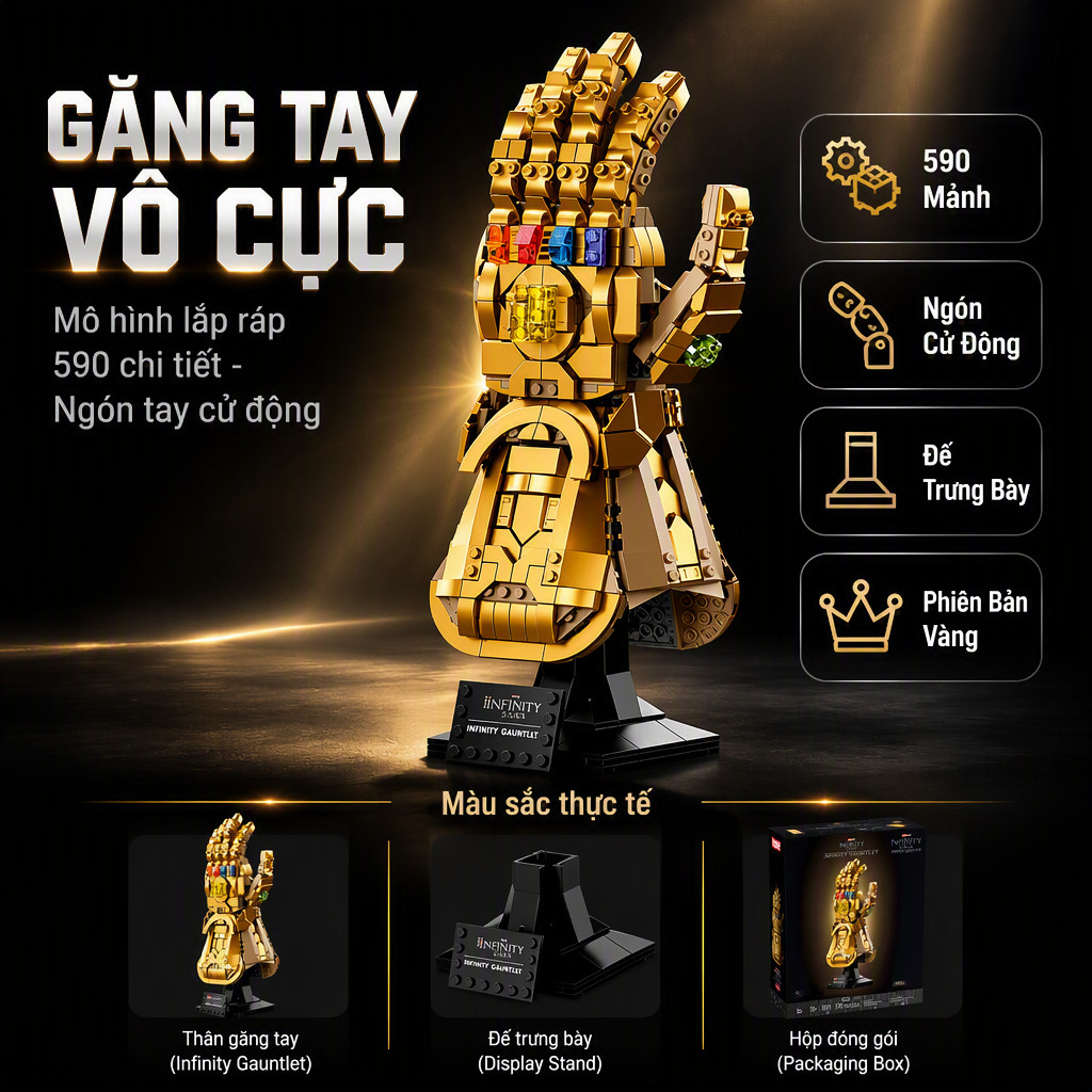 Đồ chơi xếp hình Marvel compatible Lepin 76223 Găng Tay Nano Infinity Thanos Iron Man 590 Mảnh ABS K