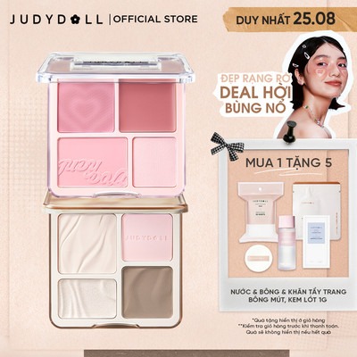 [Combo 2] Bảng Tạo Khối Bắt Sáng Highlight 4 Ô JUDYDOLL & Bảng Má Hồng 4 Ô JUDYDOLL Mỏng Nhẹ Lên Màu Tự Nhiên Mịn Da