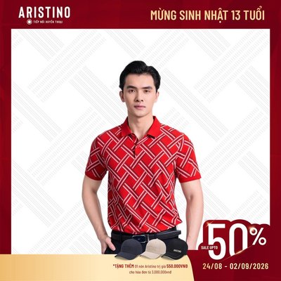 ARISTINO - Áo Polo Nam Tay Ngắn Họa tiết Đan lát Thoáng Mát Co Giãn APS098AS2