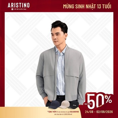 Áo Khoác Bomber Aristino 2 Lớp Họa Tiết Kẻ Nhỏ Dáng Regular Fit Cổ Stand Bo Tròn Tối Giản AJK017BS0
