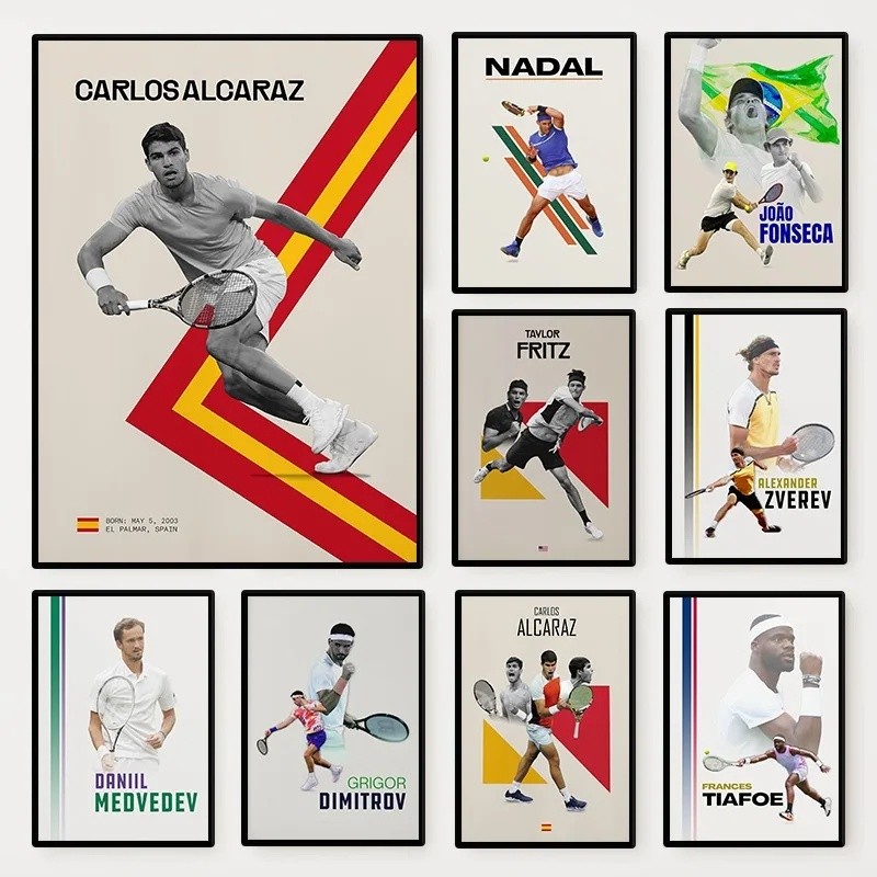 Tối Giản Nổi Tiếng Người Chơi Tennis Poster Alexander Zverev Carlos Alcaraz Stan Wawrinka Tranh Canv