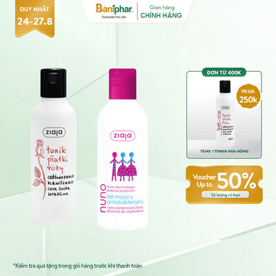 Combo Sữa Rửa Mặt Gel Ngừa Mụn Ziaja Nuno Da Dầu Da Hỗn Hợp 200ml Và Nước Cân Bằng Dưỡng Tonik Platky Rozy ZIAJA 200ml