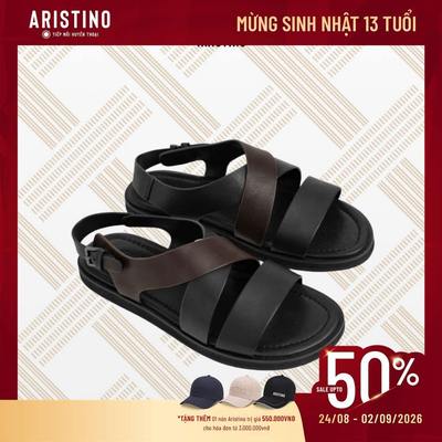 [Aristino x Đăng Khôi] Dép Sandal Nam da Bò Dập Vân Trơn Aristino Thiết Kế Tinh Giản AFW0310S2